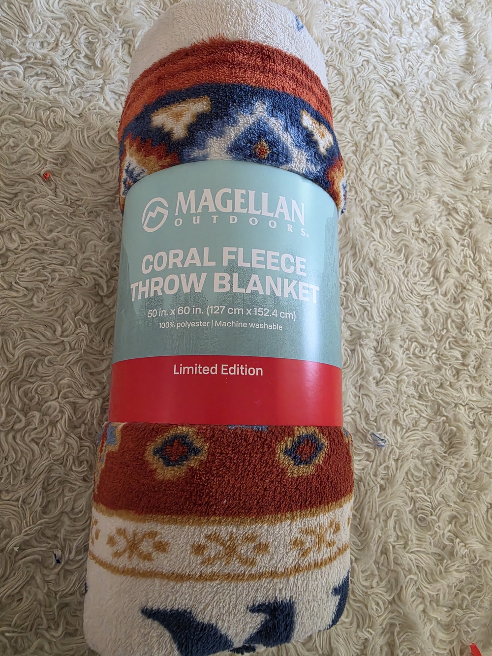 Magellan Outdoors Coral Fleece Throw Blanket - Rust, Navy, Cream
